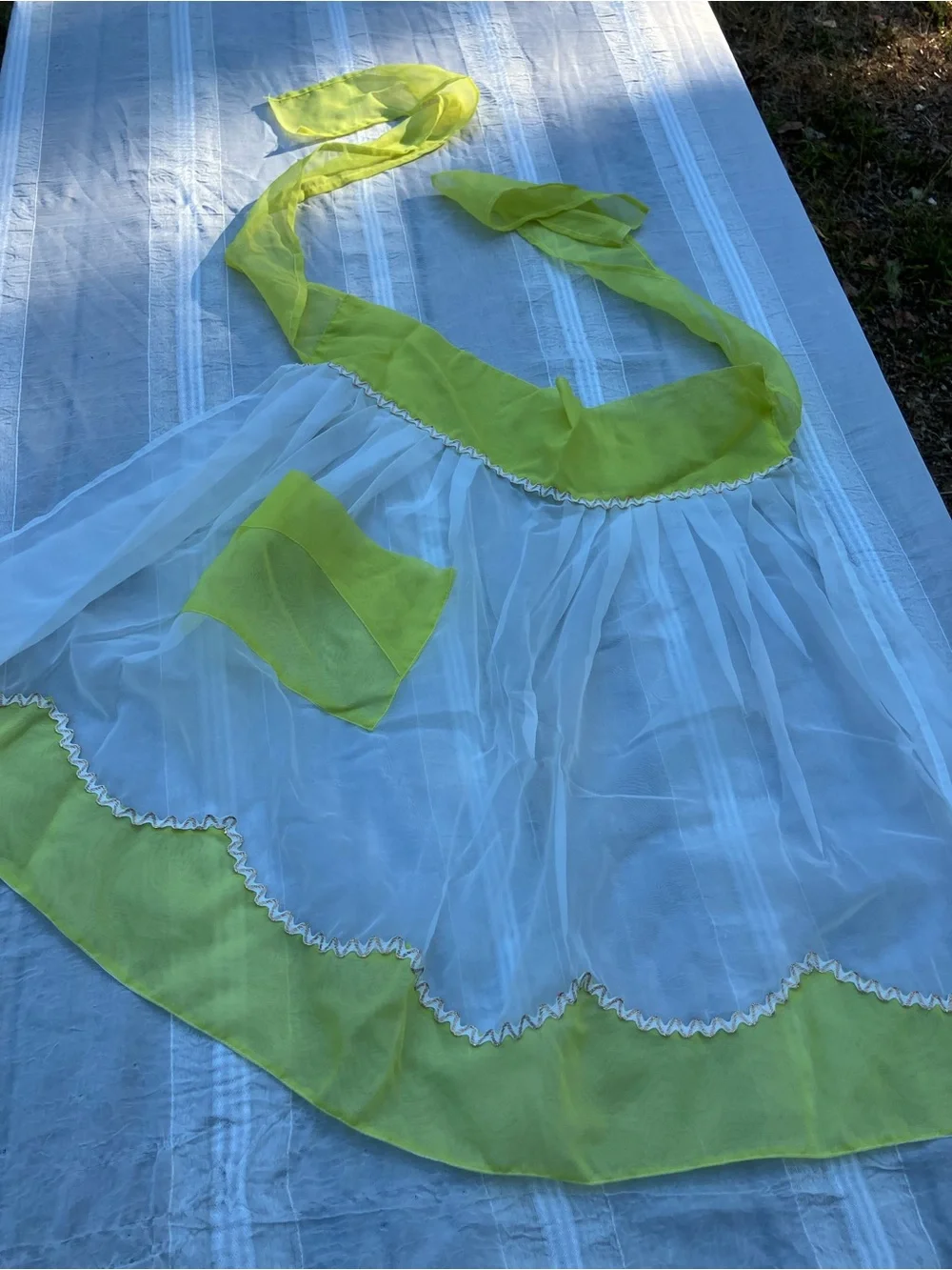 Sheer white apron with fluorescent yellow trim 1950’s vintage